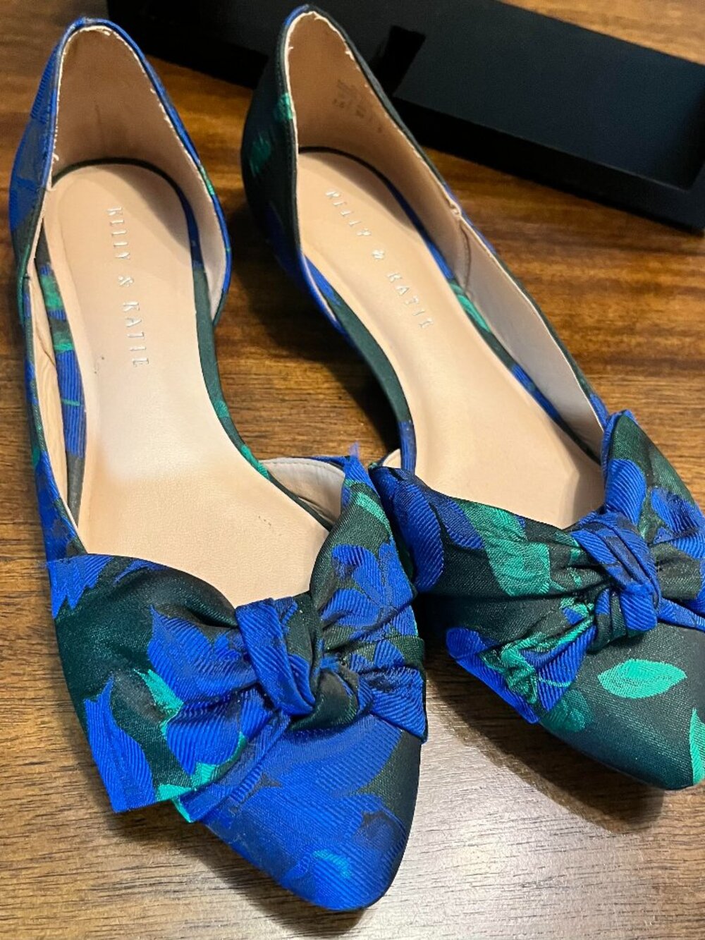 Size 7.5 Kelly & Katie Glorya Blue, Green, Black Floral d'Orsay Flats with Bow